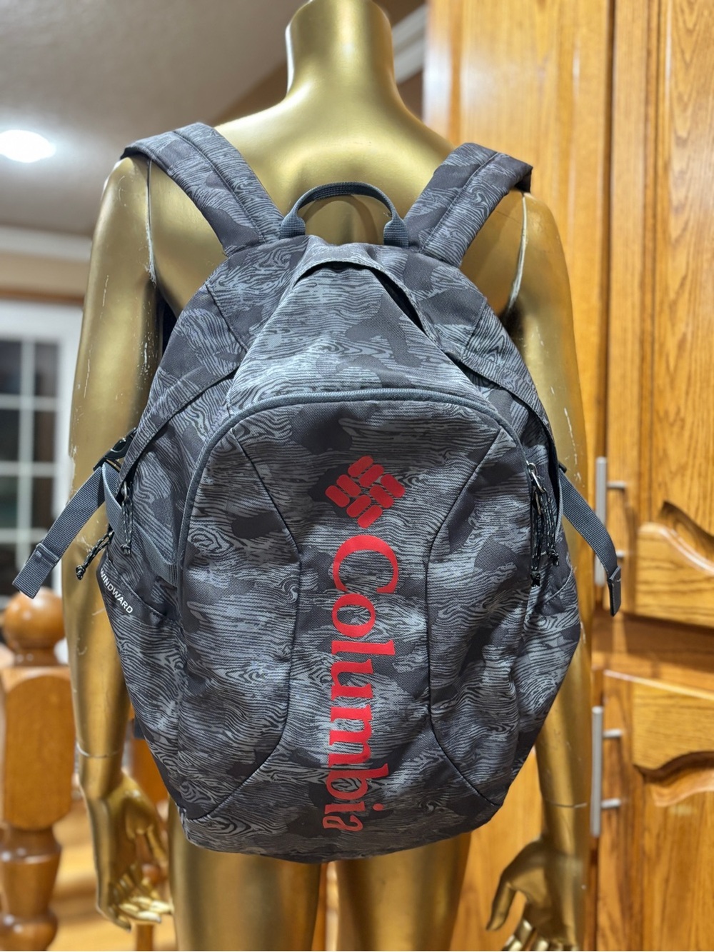 Columbia Gray Black Camo Backpack with Red Logo